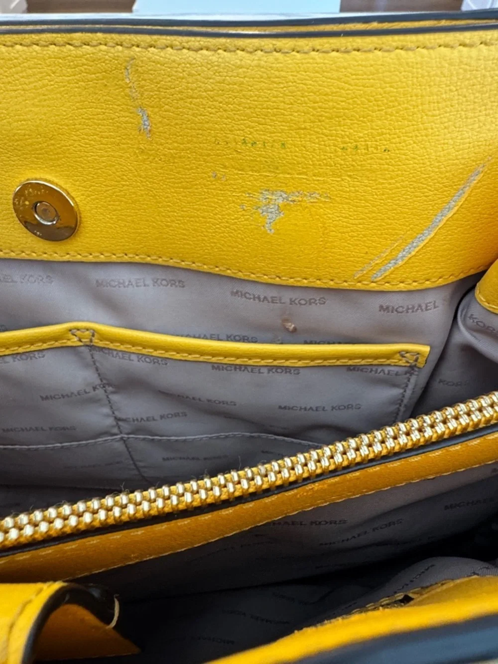 Michael Kors Yellow Studded Satchel with Gold Hardware